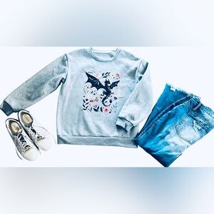 Graphic Print Gray Dragon Print Fall Sweatshirt